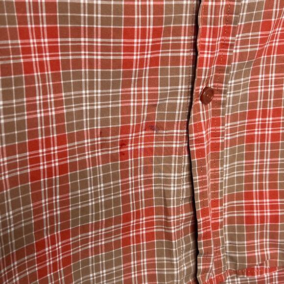 RVCA Long Sleeve Button-Down Shirt Classic Fit Check Plaid Orange Taupe Size M - Picture 5 of 8